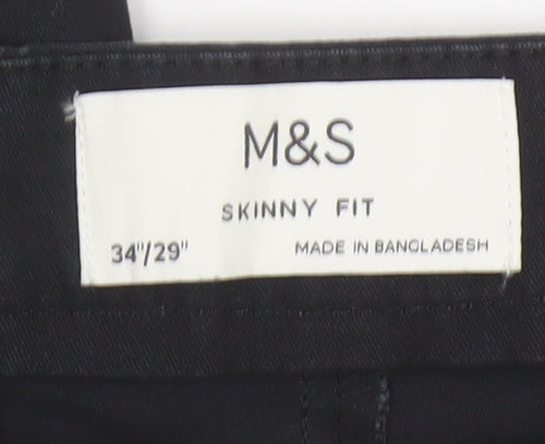 Marks and Spencer Men's Black Skinny Fit Chino Trousers 34W 29L