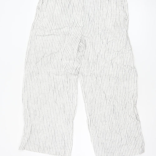 Marks and Spencer Women’s White Striped Linen Blend Straight Trousers Size 12 Short