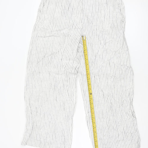 Marks and Spencer Women’s White Striped Linen Blend Straight Trousers Size 12 Short