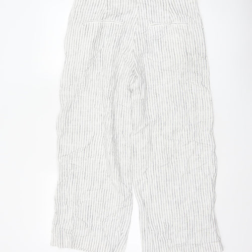 Marks and Spencer Women’s White Striped Linen Blend Straight Trousers Size 12 Short