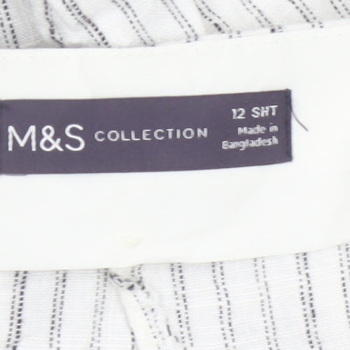 Marks and Spencer Women’s White Striped Linen Blend Straight Trousers Size 12 Short