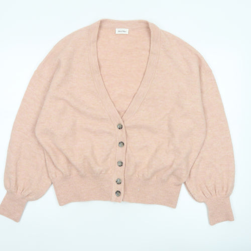 American Vintage Women Pink Wool Blend V-Neck Button Cardigan XS