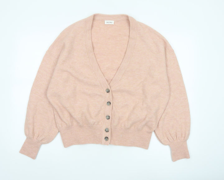 American Vintage Women Pink Wool Blend V-Neck Button Cardigan XS