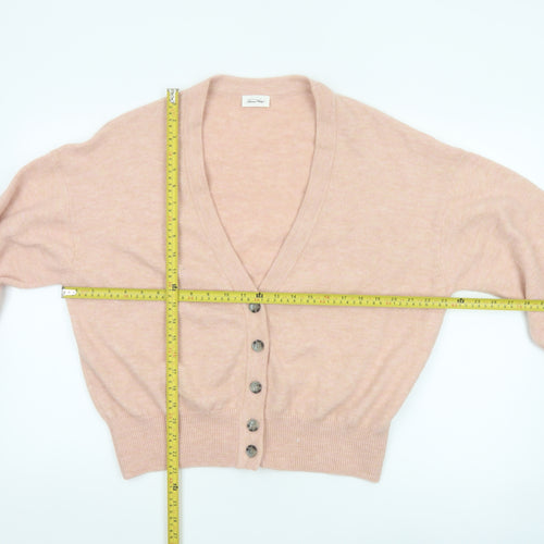 American Vintage Women Pink Wool Blend V-Neck Button Cardigan XS