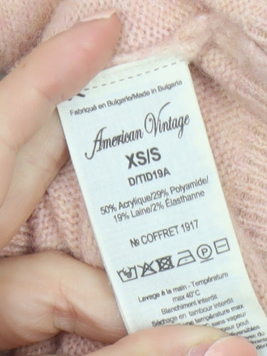 American Vintage Women Pink Wool Blend V-Neck Button Cardigan XS