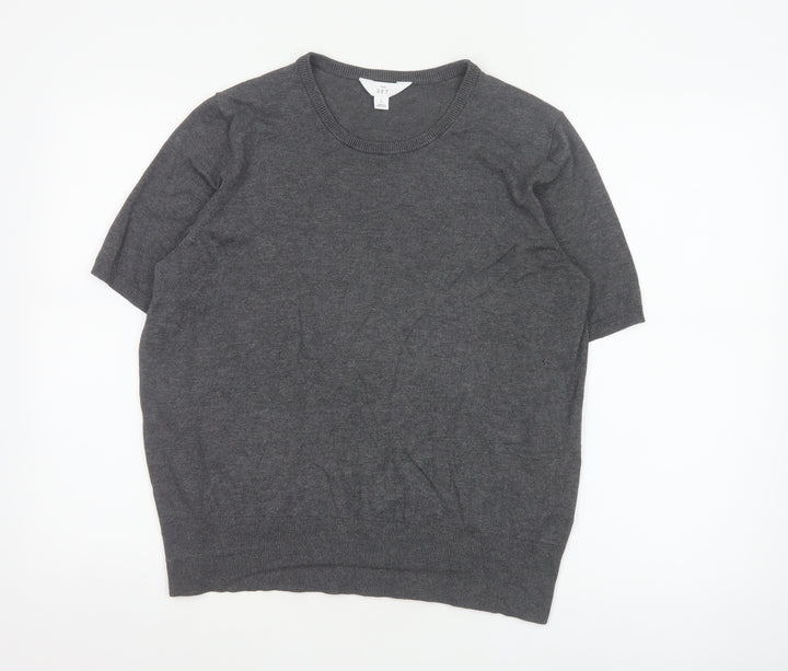 SET Women's Grey Short Sleeve Crew Neck Knit Jumper L