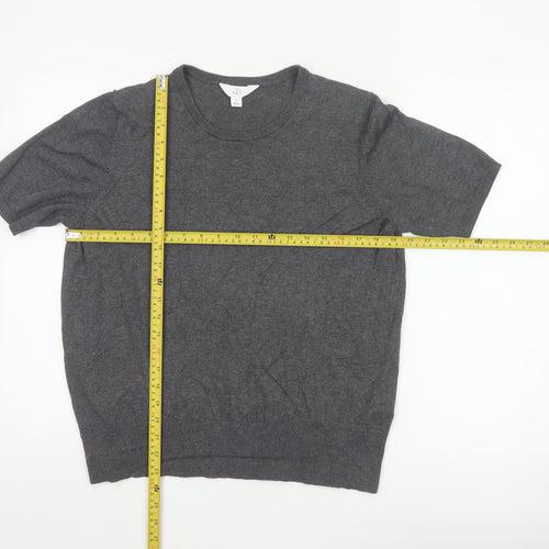 SET Women's Grey Short Sleeve Crew Neck Knit Jumper L