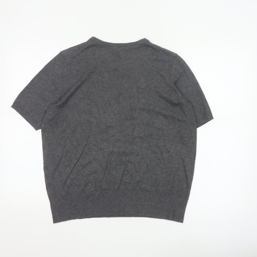 SET Women's Grey Short Sleeve Crew Neck Knit Jumper L