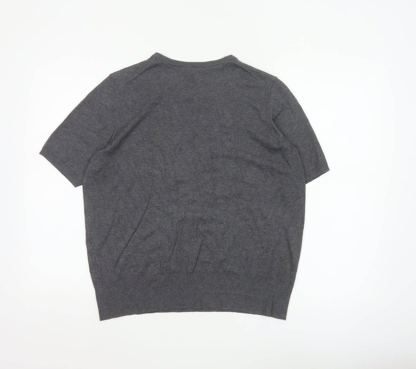 SET Women's Grey Short Sleeve Crew Neck Knit Jumper L