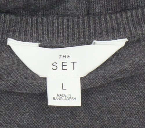 SET Women's Grey Short Sleeve Crew Neck Knit Jumper L