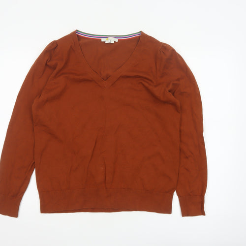 Boden Women Brown V-Neck Cotton Blend Pullover Jumper Size L