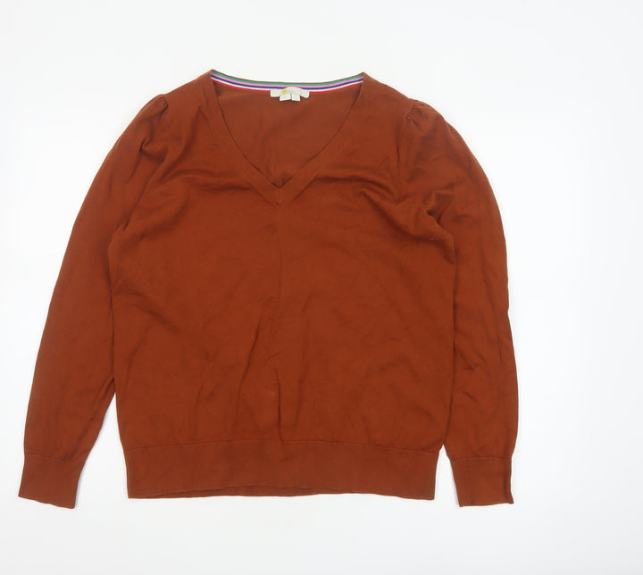 Boden Women Brown V-Neck Cotton Blend Pullover Jumper Size L