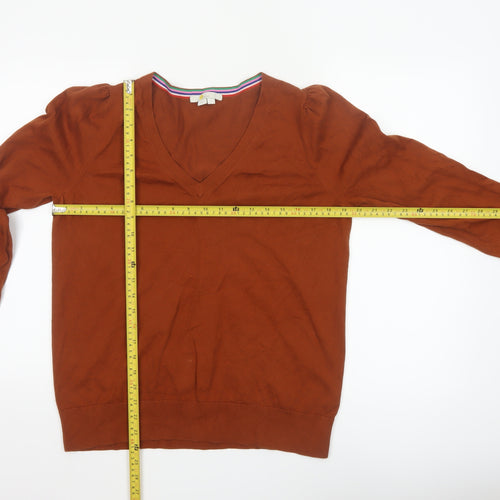 Boden Women Brown V-Neck Cotton Blend Pullover Jumper Size L