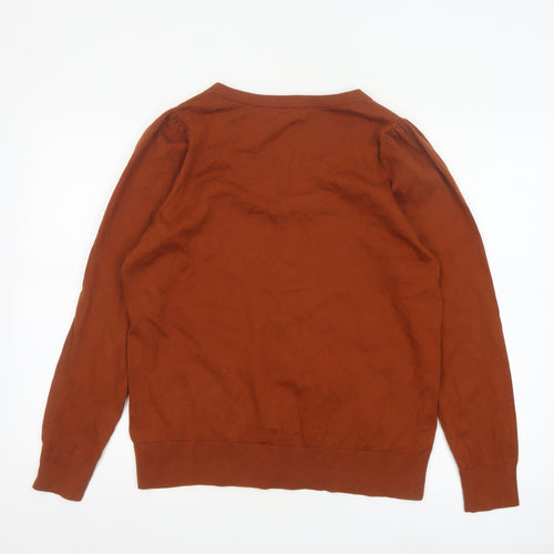 Boden Women Brown V-Neck Cotton Blend Pullover Jumper Size L