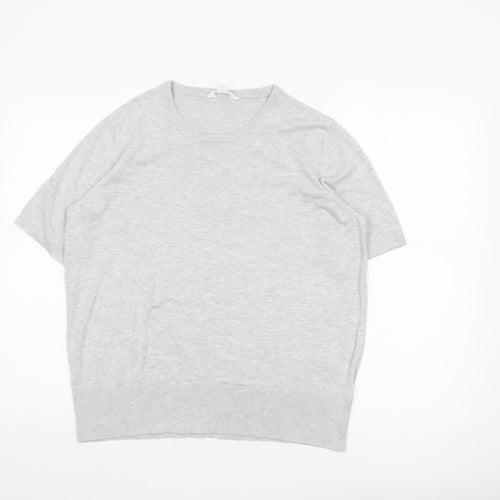 The Set Women Grey L Short Sleeve Knit Pullover Jumper