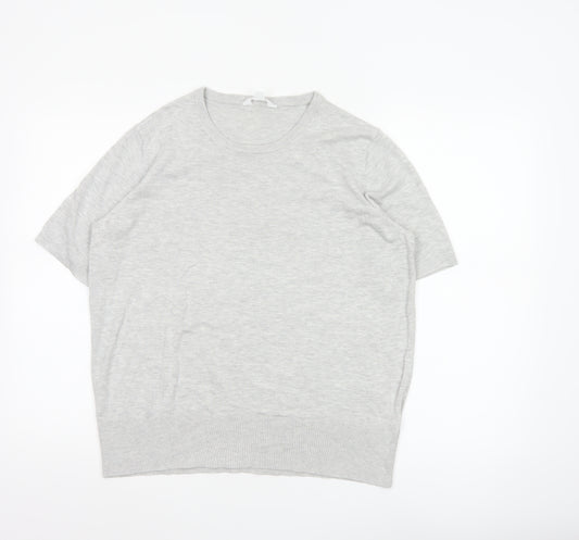The Set Women Grey L Short Sleeve Knit Pullover Jumper