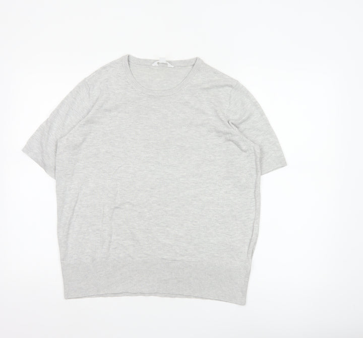 The Set Women Grey L Short Sleeve Knit Pullover Jumper