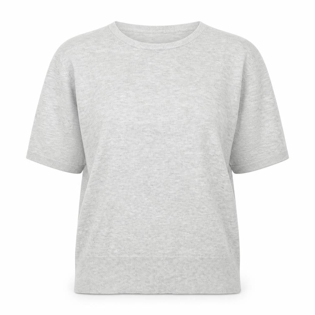 Front view of The Set Women Grey L Short Sleeve Knit jumper