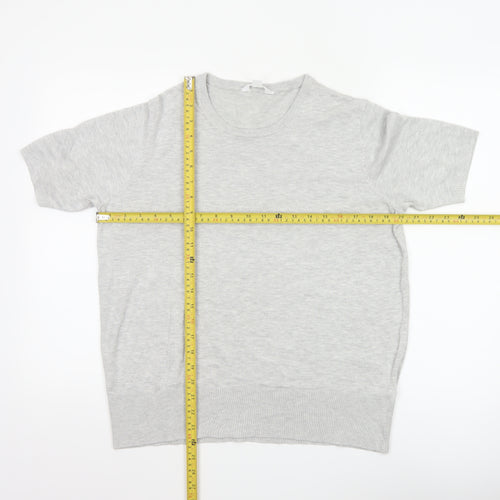 The Set Women Grey L Short Sleeve Knit Pullover Jumper