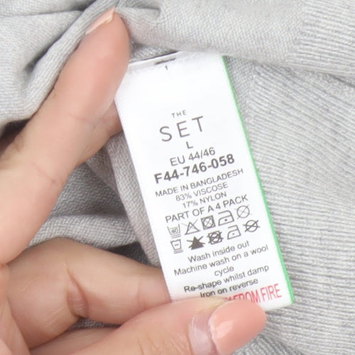 The Set Women Grey L Short Sleeve Knit Pullover Jumper