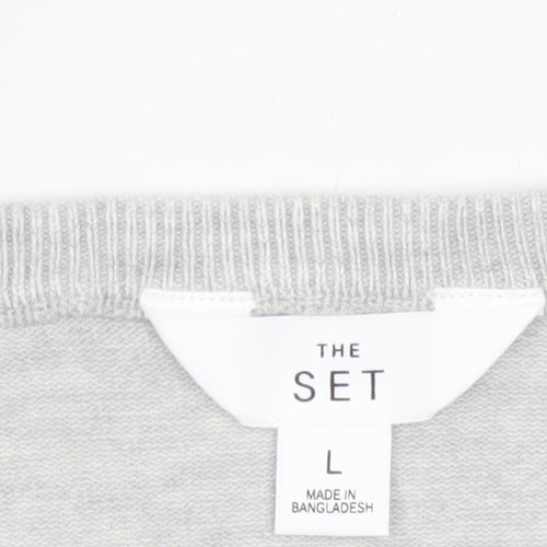 The Set Women Grey L Short Sleeve Knit Pullover Jumper