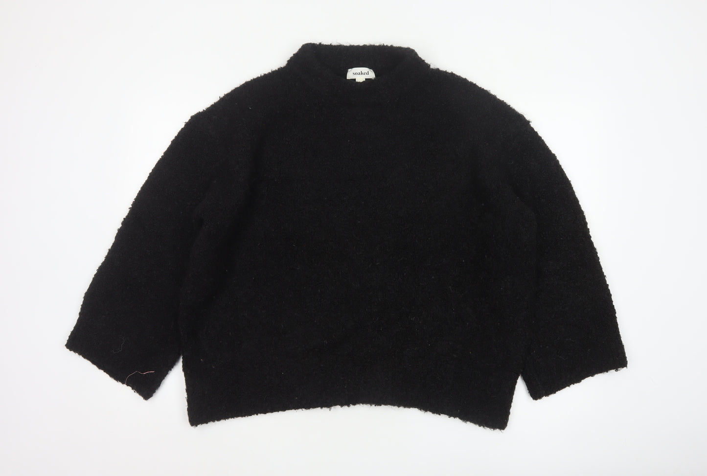 Soaked Women Black S Mock Neck Pullover Jumper Acrylic Wool Blend