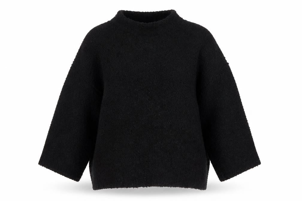 Front view of Soaked Women Black S Mock Neck jumper Acrylic Wool Blend