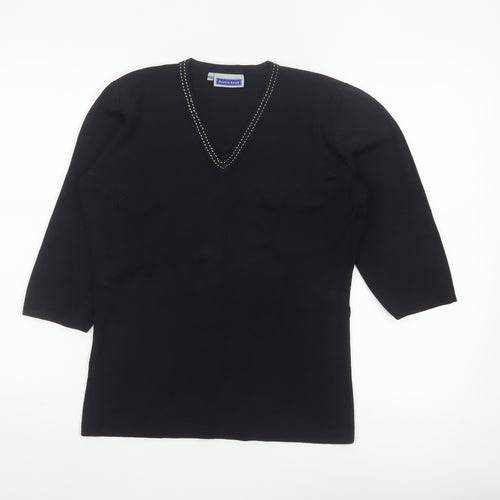 Austin Reed Women's Black V-Neck Beaded Trim Jumper Size L