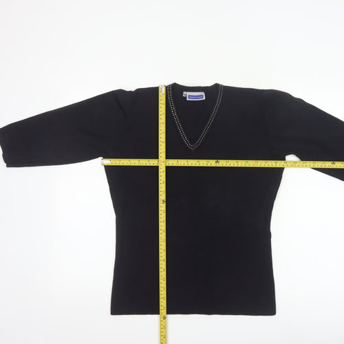 Austin Reed Women's Black V-Neck Beaded Trim Jumper Size L