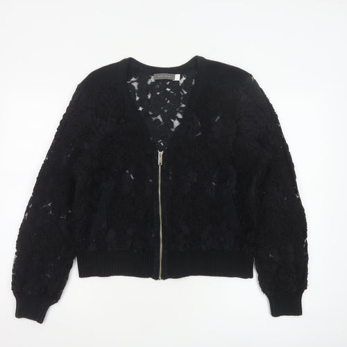 Mint Velvet Women Black Lace Bomber Jacket L Zip Casual Classic