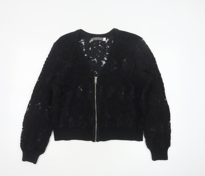 Mint Velvet Women Black Lace Bomber Jacket L Zip Casual Classic