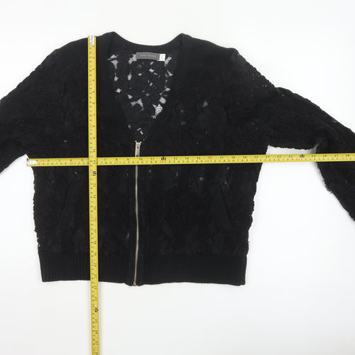 Mint Velvet Women Black Lace Bomber Jacket L Zip Casual Classic