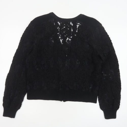 Mint Velvet Women Black Lace Bomber Jacket L Zip Casual Classic