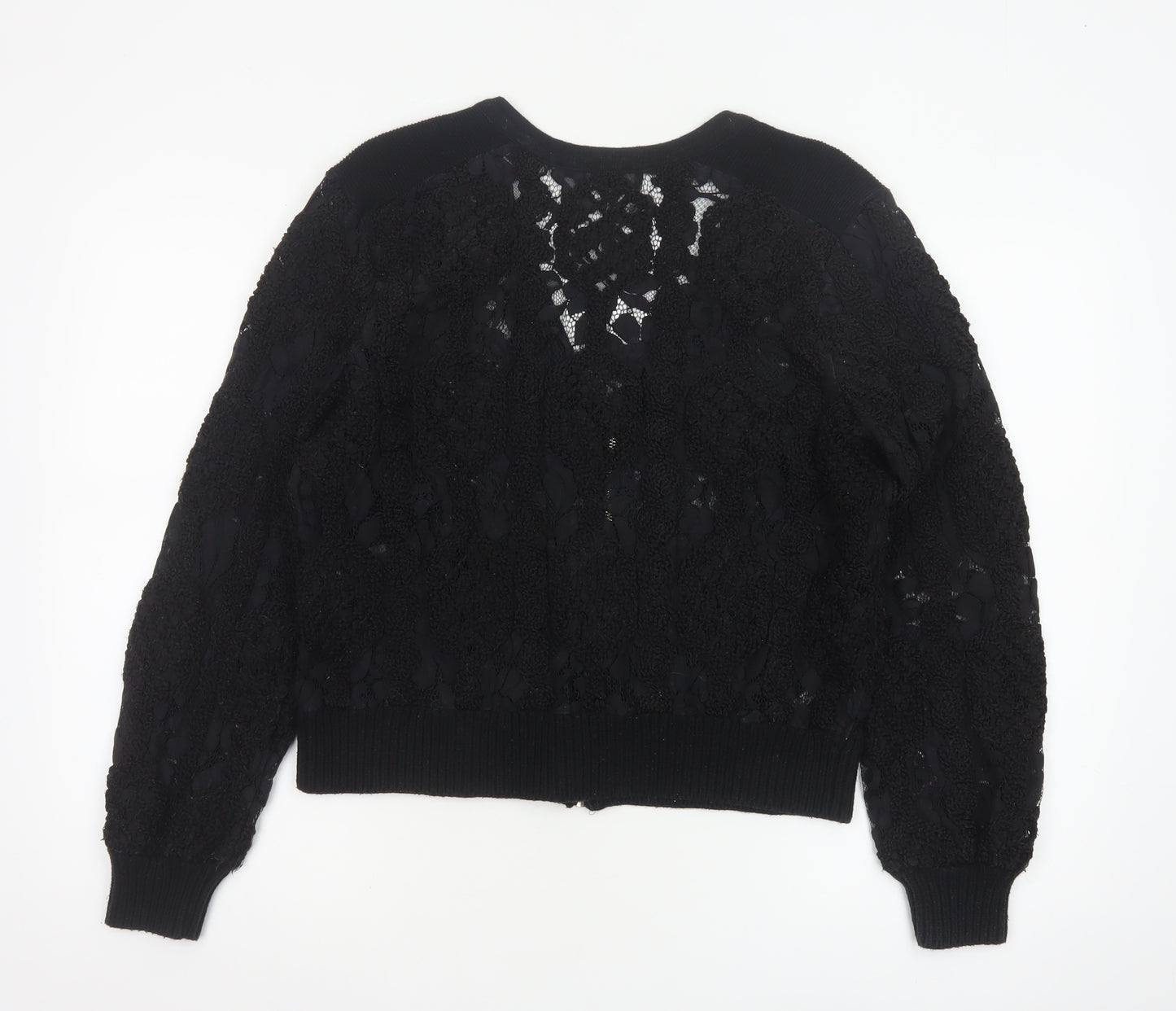 Mint Velvet Women Black Lace Bomber Jacket L Zip Casual Classic