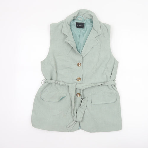 Et Vous Women Green Sleeveless Tunic Linen Blend Blouse Size 12