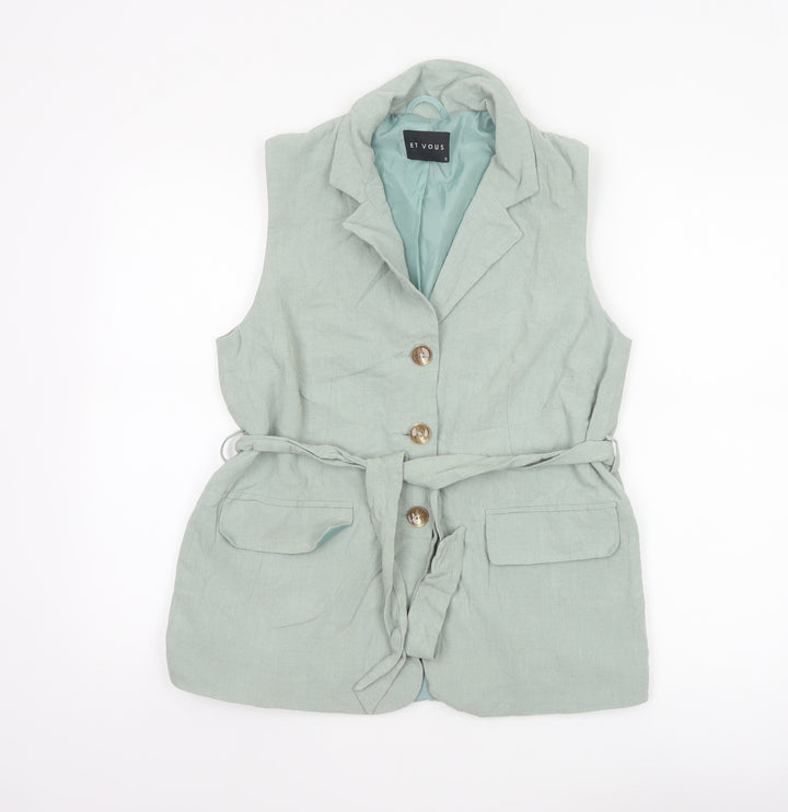 Et Vous Women Green Sleeveless Tunic Linen Blend Blouse Size 12