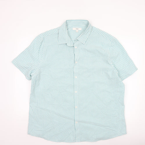 Marks and Spencer Men's Blue Check Short Sleeve 2XL Button-Up Shirt