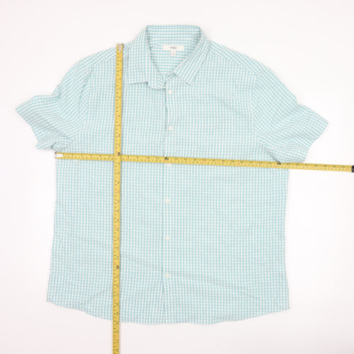 Marks and Spencer Men's Blue Check Short Sleeve 2XL Button-Up Shirt