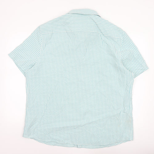 Marks and Spencer Men's Blue Check Short Sleeve 2XL Button-Up Shirt