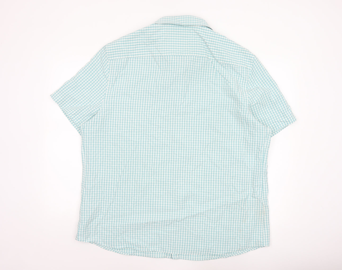 Marks and Spencer Men's Blue Check Short Sleeve 2XL Button-Up Shirt