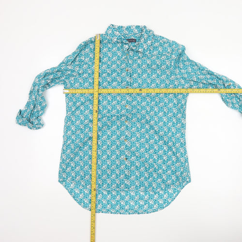 Marks and Spencer Women Blue Floral Long Sleeve Cotton Button-Up Shirt Size 12