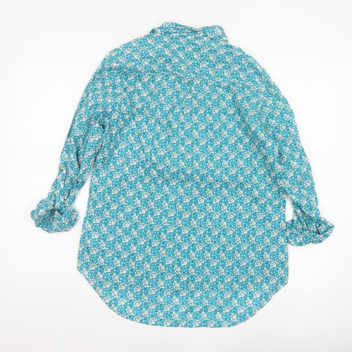 Marks and Spencer Women Blue Floral Long Sleeve Cotton Button-Up Shirt Size 12