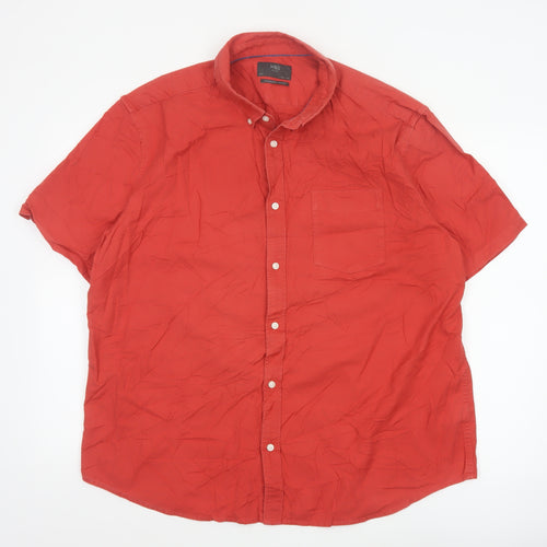 Marks and Spencer Men's Red 2XL Short Sleeve Oxford Button-Up Shirt