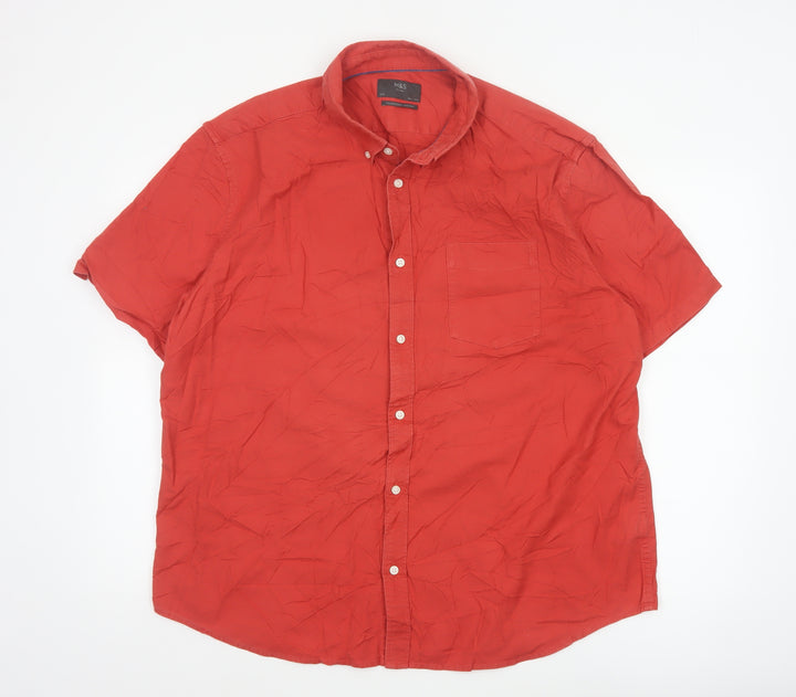 Marks and Spencer Men's Red 2XL Short Sleeve Oxford Button-Up Shirt