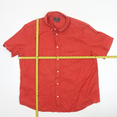Marks and Spencer Men's Red 2XL Short Sleeve Oxford Button-Up Shirt