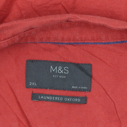 Marks and Spencer Men's Red 2XL Short Sleeve Oxford Button-Up Shirt