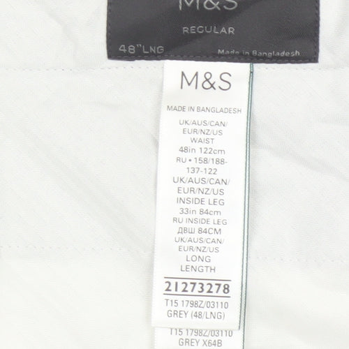 Marks and Spencer Men’s Grey Regular Fit Dress Trousers 48 Long