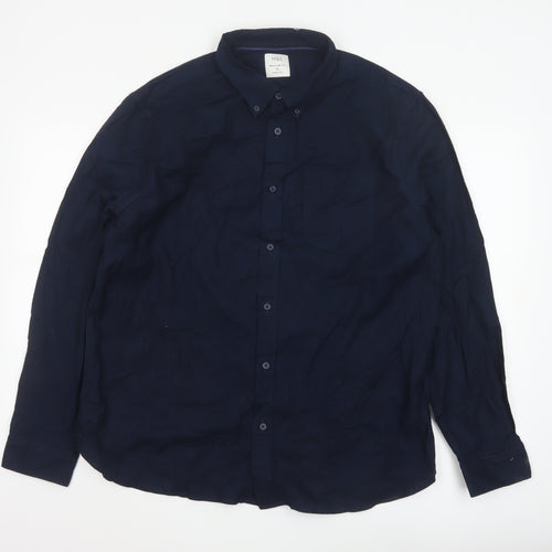 Marks and Spencer Men's Blue Regular Fit Long Sleeve Cotton Button-Up Shirt XL