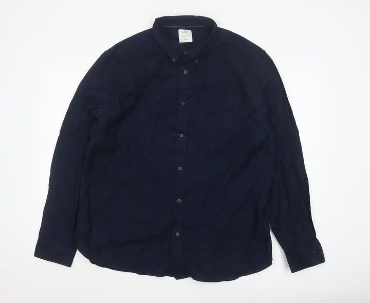 Marks and Spencer Men's Blue Regular Fit Long Sleeve Cotton Button-Up Shirt XL