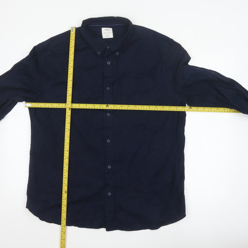 Marks and Spencer Men's Blue Regular Fit Long Sleeve Cotton Button-Up Shirt XL